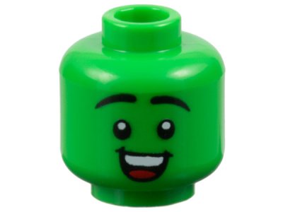 LEGO part Minifigure, Head Black Eyebrows Raised, Open Mouth Smile with Top Teeth and Red Tongue Pattern - Vented Stud (3626pb3579)