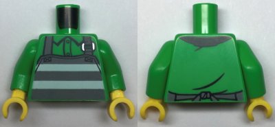 LEGO part Torso Button Up Shirt, Apron with Prison Stripes Pattern / Bright Green Arms / Yellow Hands (973pb4596c01)