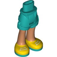 LEGO part Mini Doll Hips and Shorts with Nougat Legs and Yellow Shoes with Dark Turquoise Soles and White Laces Pattern - Thick Hinge (11202c00pb19)