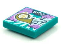 LEGO part Tile 2 x 2 with BeatBit Album Cover - Gold French Horn Pattern 3068pb1571