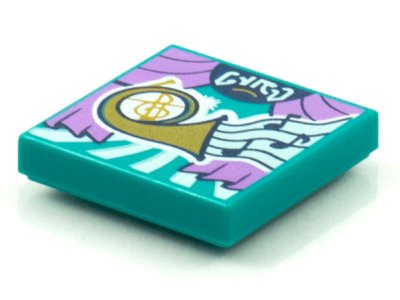 LEGO part Tile 2 x 2 with BeatBit Album Cover - Gold French Horn Pattern (3068pb1571)