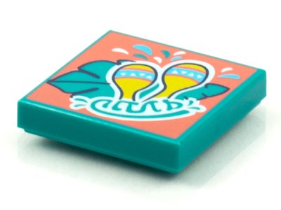 LEGO part Tile 2 x 2 with BeatBit Album Cover - Maracas and Green Leaf Pattern (3068pb1582)