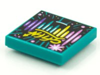LEGO part Piastrella 2 x 2 with BeatBit Album Cover - Pink, Yellow, Dark Turquoise and Dark Purple Stripes, Lines and Dots Pattern 3068pb1608