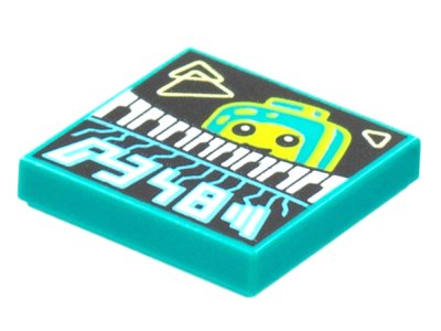 LEGO part Tile 2 x 2 with BeatBit Album Cover - Lime Minifigure Looking Over Keyboard Pattern (3068pb1769)