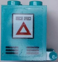 LEGO part Container, Box 2 x 2 x 2 with White Sign with Red Warning Triangle and Black Air Vent Lines Pattern on Both Sides (Stickers) - Set 60330 4345pb13