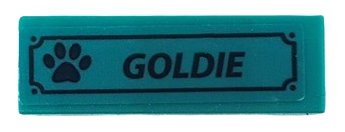 LEGO part Tile 1 x 3 with Dark Blue Paw Print and 'GOLDIE' Pattern (Sticker) - Set 41683 (63864pb255)