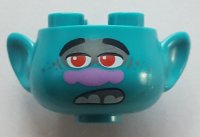 LEGO part Minifigure, Head, Modified Trolls with Black Eyebrows, Red Eyes, Dark Bluish Gray Eye Shadow and Freckles, Medium Lavender Nose, Open Mouth with Bottom Teeth Pattern 65461pb09
