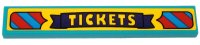 LEGO part Tile 1 x 6 with Bright Light Orange 'TICKETS' on Dark Purple Banner and Red and Dark Azure Stripes Pattern (Sticker) - Set 70432 6636pb212