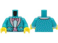 LEGO part Torso Jacket with Metallic Light Blue Squares and Silver Lapels, White Shirt, Metallic Pink Bow Tie Pattern (BAM) / Dark Turquoise Arms / Yellow Hands 973pb5059c01