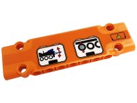 LEGO part Technic, Panel Plate 3 x 11 x 1 with Electricity Danger Sign, Wheels, Chassis and Red Arrows Pattern Model Left Side (Sticker) - Set 42128 15458pb045L