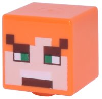 LEGO part Minifigure, Head, Modified Cube with Pixelated Light Nougat Face, Green Eyes, Reddish Brown Eyebrows and Angry Open Mouth with Top Teeth Pattern (Minecraft Alex) 19729pb092