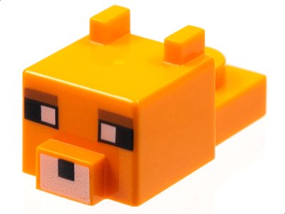 LEGO part Creature Head Pixelated with Ears, Nose, and Face with White Eyes, Reddish Brown Eyebrows, and White Nose Pattern (Minecraft Fox) (24008pb03)