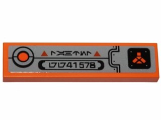 LEGO part Tile 1 x 4 with Orange Circle, Triangles and SW Alien Language and '41578' Control Panel Pattern (Sticker) - Set 75141 (2431pb0406)