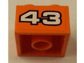LEGO part Brick 2 x 2 with White '43' with Black Outline on Orange Background Pattern (Sticker) - Set 8162 (3003pb086)