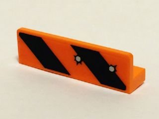 LEGO part Panel 1 x 4 x 1 mit schwarzen und orangefarbenen Gefahrenstreifen, 2 Einschusslöcher Muster (Aufkleber) - Set 6864 (30413pb045)