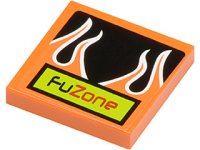 LEGO part Piastrella 2 x 2 con Motivo 'FUZONE' e Fiamme Arancioni su Sfondo Nero (Adesivo) - Set 8125 3068pb0444