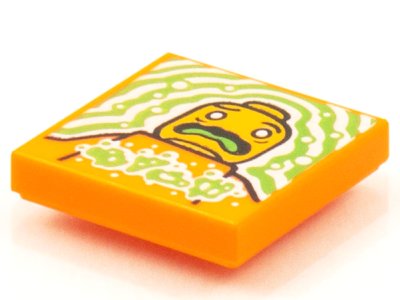LEGO part Tile 2 x 2 with BeatBit Album Cover - Sick Minifigure with Green Tongue Pattern (3068pb1553)