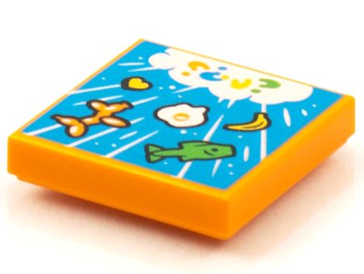 LEGO onderdeel Tegel 2 x 2 met BeatBit Album Cover - Raining Fish, Banana, Balloon Animal and Egg Patroon (3068pb1591)