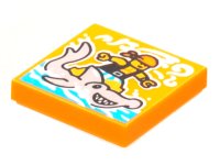 LEGO part Carreau 2 x 2 with BeatBit Album Cover - Pirate Surfing on Hammerhead Shark Pattern 3068pb1772