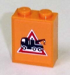 LEGO part Mattone 1 x 2 x 2 con Supporto Assale Interno con Motivo Cartello di Pericolo Carro Attrezzi Rivolto a Sinistra (Adesivo) - Set 7638 / 7642 / 7686 (3245bpb13l)
