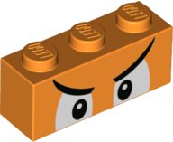 LEGO part Brick 1 x 3 with Black and White Eyes, Angry Eyebrows Pattern (Super Mario Boom Boom Upper Face) 3622pb131