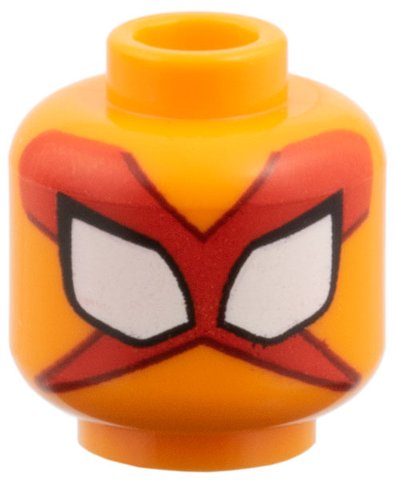LEGO part Minifigure, Head Alien Large White Eyes with Black Borders, Red X-Shaped Mask with Dark Red Trim Pattern (3626pb3955)