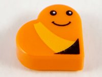 LEGO part Tile, Round 1 x 1 Heart with Worm, Bright Light Orange Stripe, Black Eyes and Smile Pattern (Sesame Street Slimey) 39739pb04