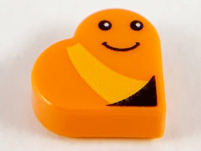 LEGO part Tile, Round 1 x 1 Heart with Worm, Bright Light Orange Stripe, Black Eyes and Smile Pattern (Sesame Street Slimey) (39739pb04)