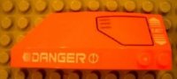 LEGO part Wedge 8 x 3 x 2 Open Right with White 'DANGER' and 'EJECT', Black Hatch Pattern (Stickers) - Set 7706 41749pb005