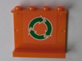 LEGO onderdeel Panel 1 x 4 x 3 - Hollow Studs with Green and White Recycling Arrows on Orange Background Pattern (Sticker) - Set 7991 (4215bpb42)