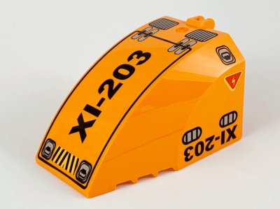 LEGO part Windscreen 8 x 6 x 4 Canopy with Hinge and Helicopter 'XI-203' Pattern (42602pb03)