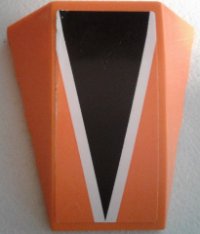 LEGO part Wedge 4 x 4 Triple Curved No Studs with Black Triangle with White Outline on Orange Background Pattern (Sticker) - Set 7962 47753pb074