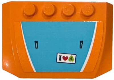 LEGO part Wedge 4 x 6 x 2/3 Triple Curved with Medium Azure Hood with White Edges and 'I Heart Leaf' Bumper Sticker Pattern (Sticker) - Set 41735 (52031pb202)