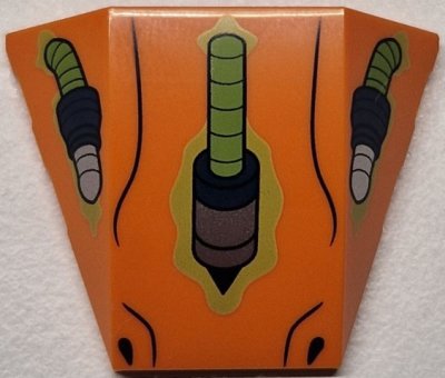 LEGO part Wedge 4 x 3 Triple Curved No Studs with Lizard Shaped Lime, Dark Blue and Silver Eyes and Nose and Black Nostrils Pattern (Sonic the Hedgehog Biolizard Face) (64225pb076)