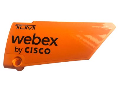 LEGO part Technic, Panel Fairing #18 Large Smooth, Side B with Black 'TUMI' and 'webex by CISCO' Pattern (Sticker) - Set 42141 (64682pb035)