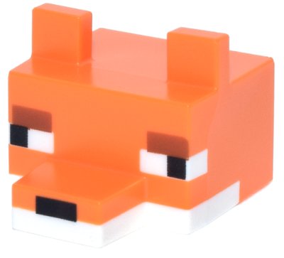 LEGO part Creature Head Pixelated with Molded White Lower Face and Eyes and Printed Black Eyes and Nose, Dark Orange Eyebrows Pattern (Minecraft Fox) (7709pb01)