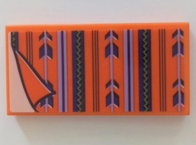 LEGO part Tile 2 x 4 with Blanket with Dark Purple and Lavender Stripes and Arrows, White Bedsheet Pattern (Sticker) - Set 41369 (87079pb1001)