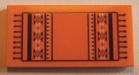 LEGO part Tile 2 x 4 with Orange Rug with Fringe, Dark Purple Stripes, and Black and White Diamonds and Triangles Pattern (Sticker) - Set 41369 87079pb1002