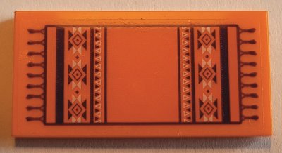 LEGO onderdeel Tile 2 x 4 with Orange Rug with Fringe, Dark Purple Stripes, and Black and White Diamonds and Triangles Pattern (Sticker) - Set 41369 (87079pb1002)