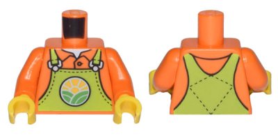 LEGO onderdeel Torso Lime Overalls with Bright Green Hills and Yellow Sun over Shirt with Collar Pattern / Orange Arms / Yellow Hands (973pb4739c01)