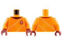 LEGO part Torso Soccer Uniform, Dark Red Neck, Dice Logo, White and Dotted Yellow Diagonal Stripes Pattern / Orange Arms / Dark Red Hands 973pb4963c01
