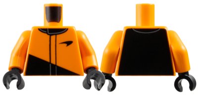 LEGO part Torso Racing Suit with Black Collar, McLaren Logo, Triangle Panel and Back Pattern / Orange Arms / Black Hands (973pb5966c01)