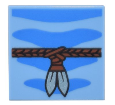 LEGO part Tile 2 x 2 with Blue Skin Markings and Reddish Brown Braided Strap with Silver Blades Pattern (BrickHeadz Na'vi Upper Arm) (3068pb2114)