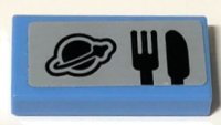 LEGO part Tile 1 x 2 with Black Classic Space Logo, Fork and Knife Pattern (Sticker) - Set 60349 3069pb1481