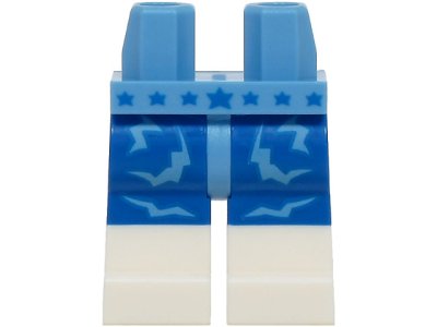 LEGO part Hips and Blue Legs with Molded White Lower Legs / Boots and Printed Medium Blue Lightning Bolts and Blue Stars Pattern (BAM) (970c07pb15)