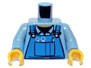 LEGO part Torso Mechanic Overalls with Silver Wrenches and Fasteners, Yellow Pen, and Black Undershirt Pattern / Medium Blue Arms / Yellow Hands (973pb0410c01)