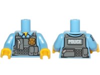 LEGO part Torso Police Shirt with Dark Bluish Gray Vest, Gold Badge, Zipper and White 'POLICE' Pattern on Back / Medium Blue Arm Left / Medium Blue Arm Right with Star Badge Pattern / Yellow Hands 973pb1260c01