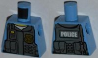 LEGO part Torso Police Shirt with Dark Bluish Gray Vest, Gold Badge, Radio, White Undershirt and White 'POLICE' Pattern on Back 973pb1350