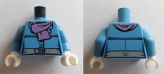 LEGO part Torso Female Jacket with Light Bluish Gray Belt and Silver Buckle, Medium Lavender Scarf Pattern / Medium Blue Arms / White Hands (973pb3311c01)