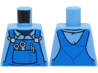 LEGO part Torso Mechanic Overalls with Silver Wrenches and Fasteners, Yellow Pen, and Dark Blue Undershirt Pattern (973pb3781)